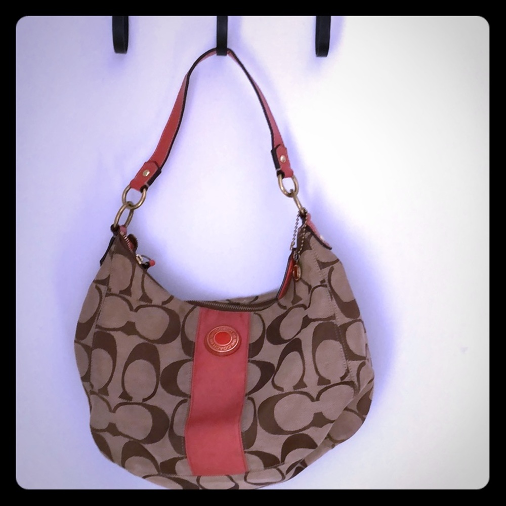 Coach bag with coral leather accents